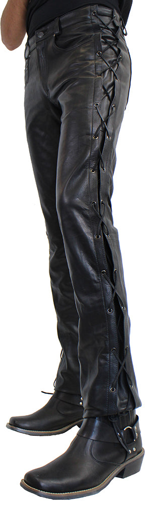 Leather pants Cow Waxy geschnürt bl.