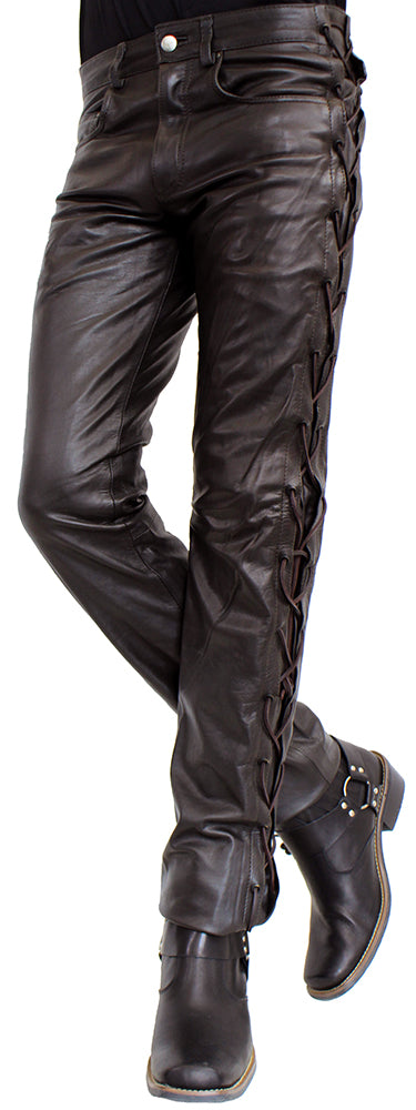 Leather pants Cow Waxy geschnürt br.