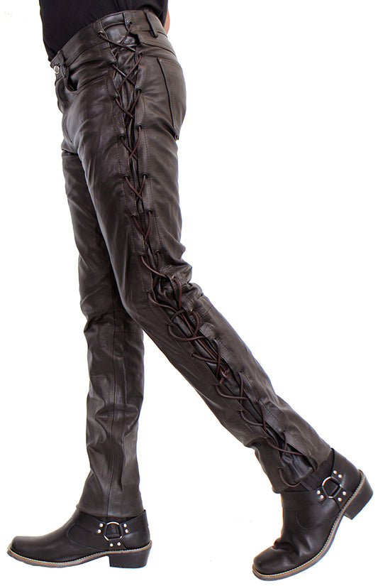 Leather pants Cow Waxy geschnürt br.