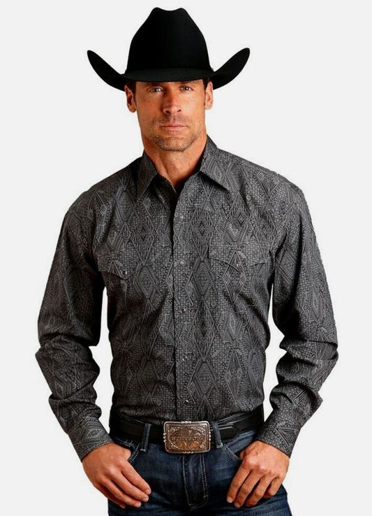 Stetson Mens Grey Stitch Aztec Shirt