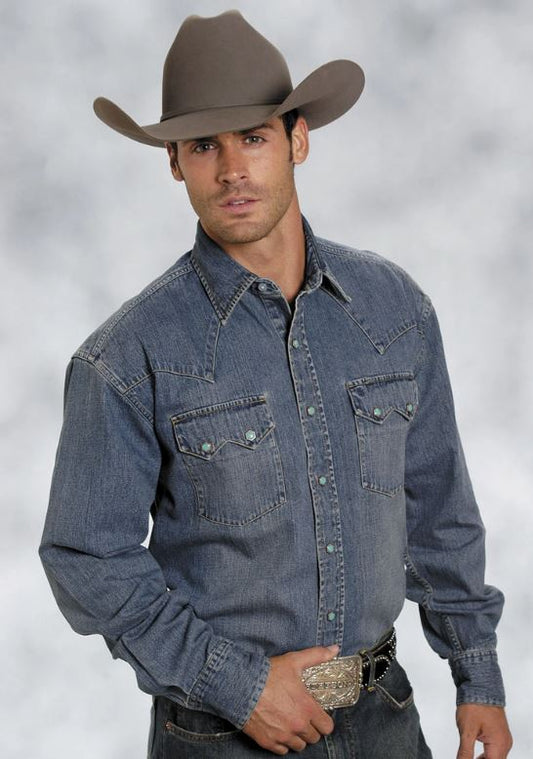 Stetson Mens Denim Classic Blue Shirt