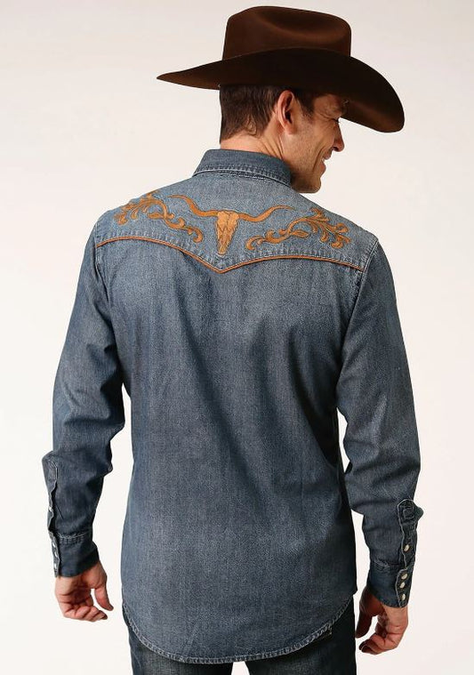 Roper Mens Wash Denim Smile Shirt