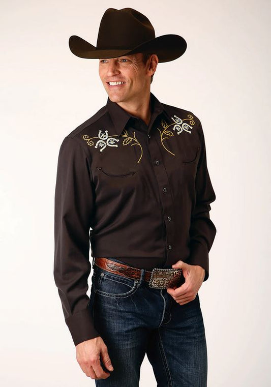 Roper Mens Western Horseshoe Brown Shirt