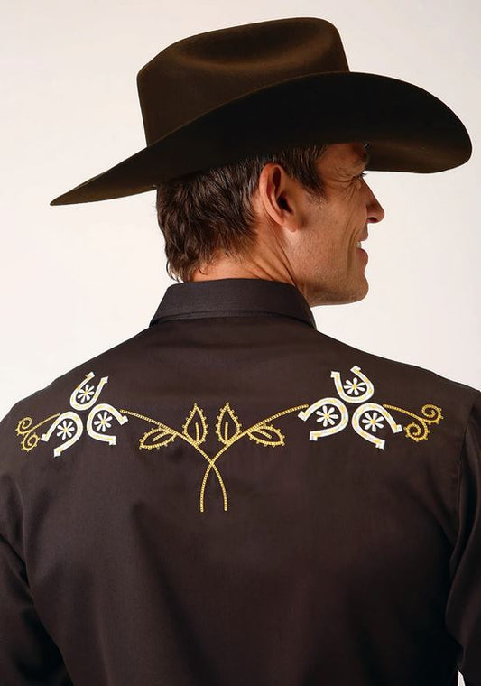 Roper Mens Western Horseshoe Brown Shirt